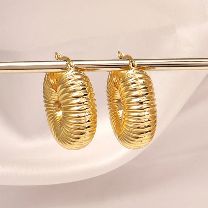 18K Gold Plated Ribbed Textured Hoop Earrings