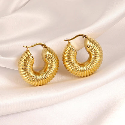 18K Gold Plated Ribbed Textured Hoop Earrings