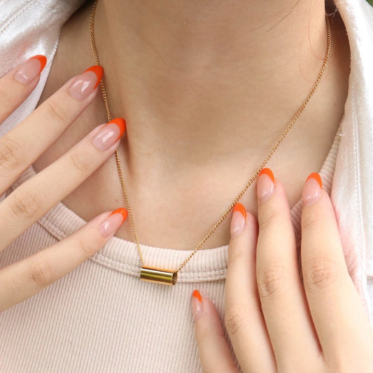 18k Gold Plated Tube Pendant Necklace