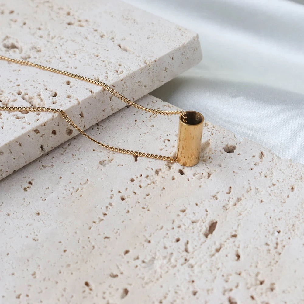 18k Gold Plated Tube Pendant Necklace