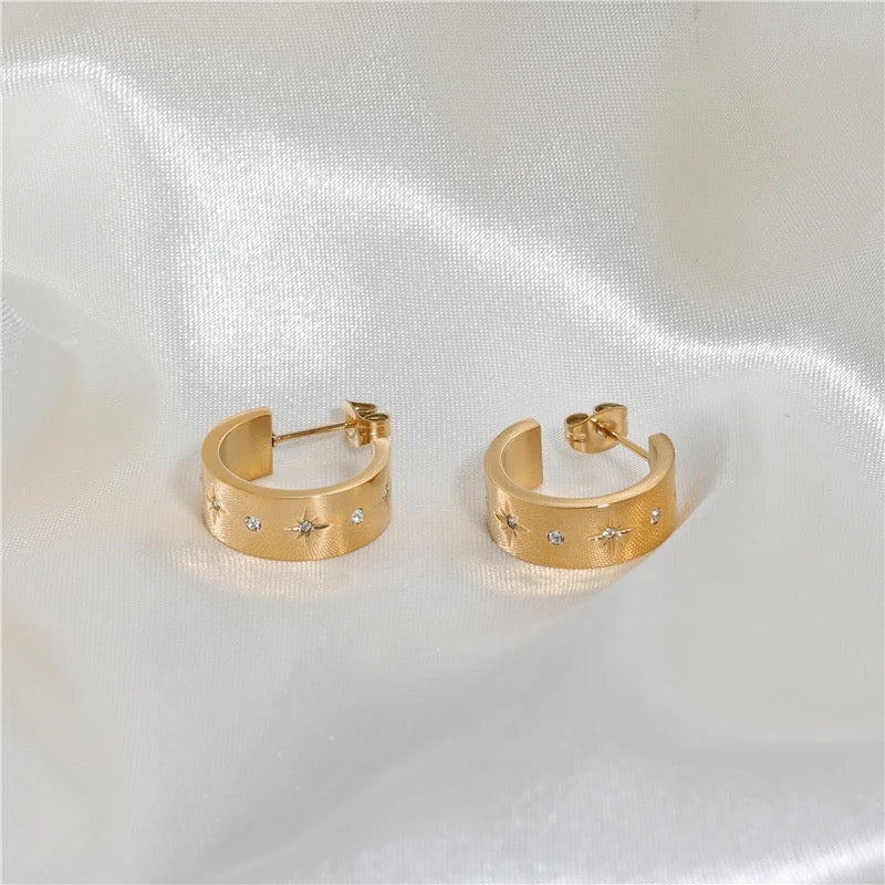 18k Gold Star Cubic Zirconia Stainless Steel Earrings