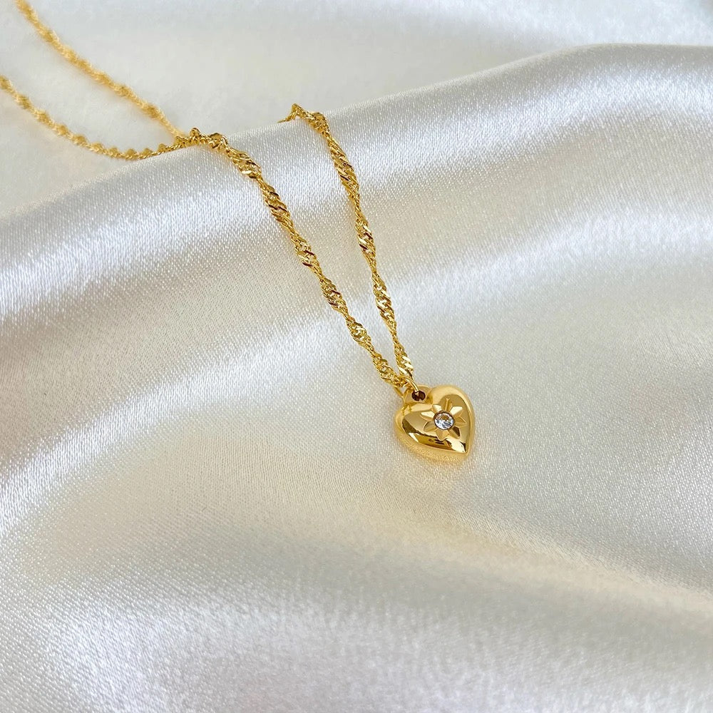 18k Gold Plated Zirconia Dainty Heart Pendant Necklace