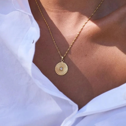 Beautiful Zirconia Coin Pendant Necklace