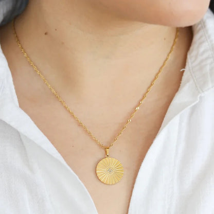 Beautiful Zirconia Coin Pendant Necklace