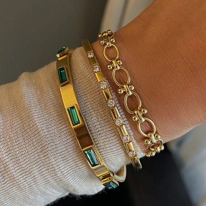 Chic Gold Bracelet with Green Stones