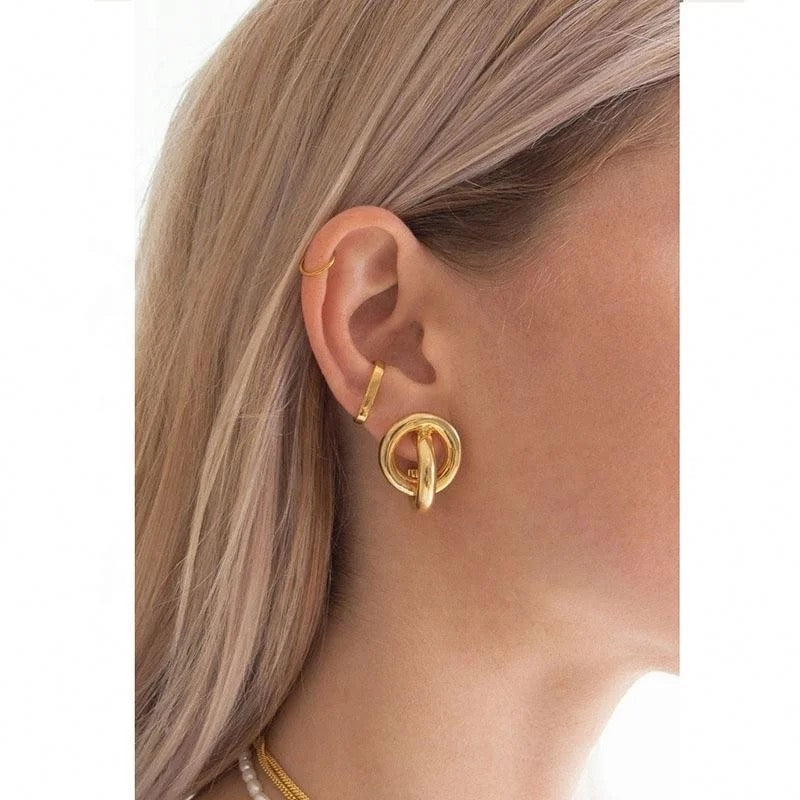 Two Circle Cross Gold Hoop Earrings