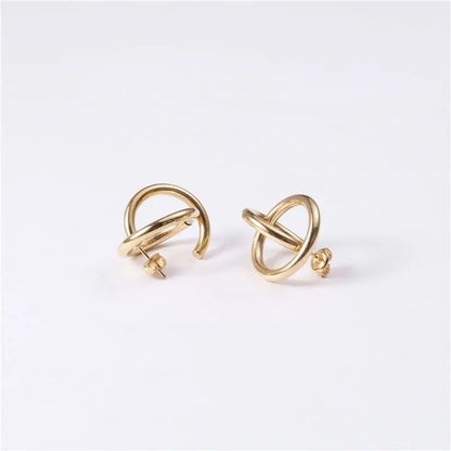 Two Circle Cross Gold Hoop Earrings