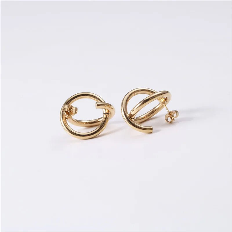 Two Circle Cross Gold Hoop Earrings