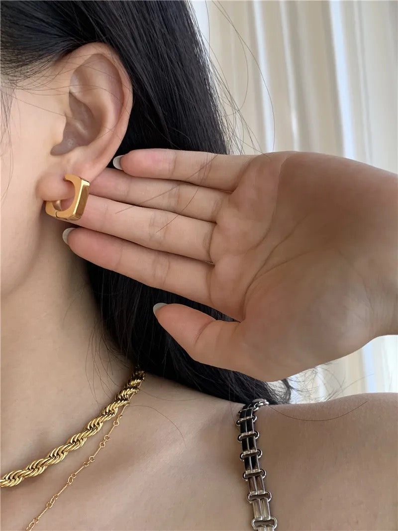 Unique Chunky Square Huggie Hoop Earring