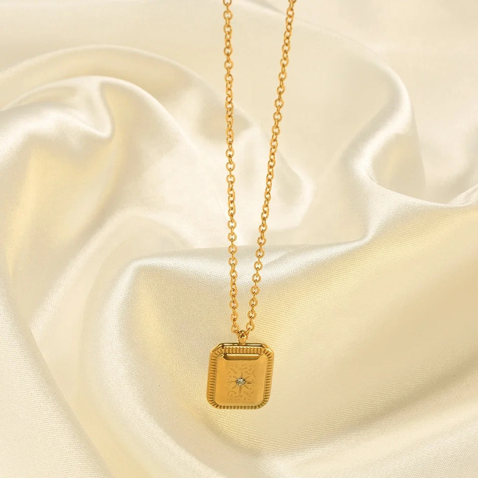 CZ Star Burst 18K Gold Plated Stainless Steel Pendant necklace