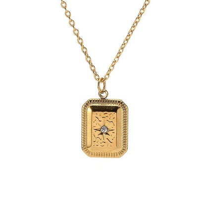 CZ Star Burst 18K Gold Plated Stainless Steel Pendant necklace