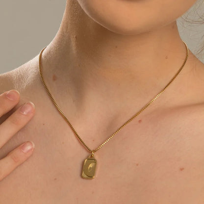 Dainty Moon Rectangle Pendant Necklace