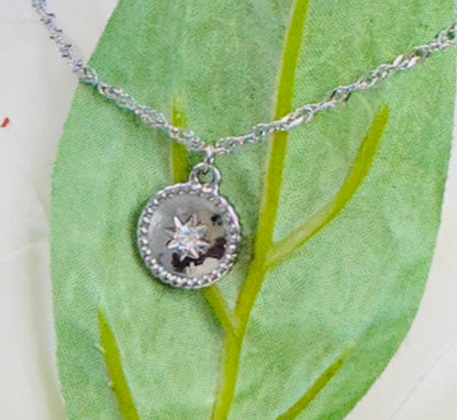 Silver Sunburst Round Pendant Twisted Chain Necklace