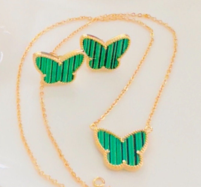 Green Butterfly Earring and Necklace Set