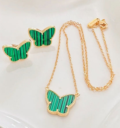 Green Butterfly Earring and Necklace Set