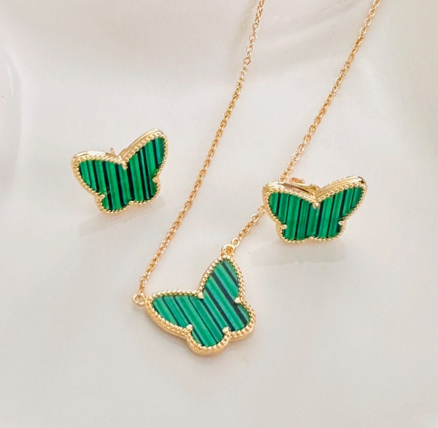 Green Butterfly Earring and Necklace Set