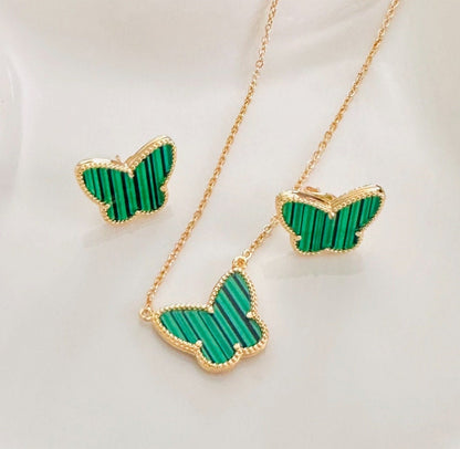 Green Butterfly Earring and Necklace Set