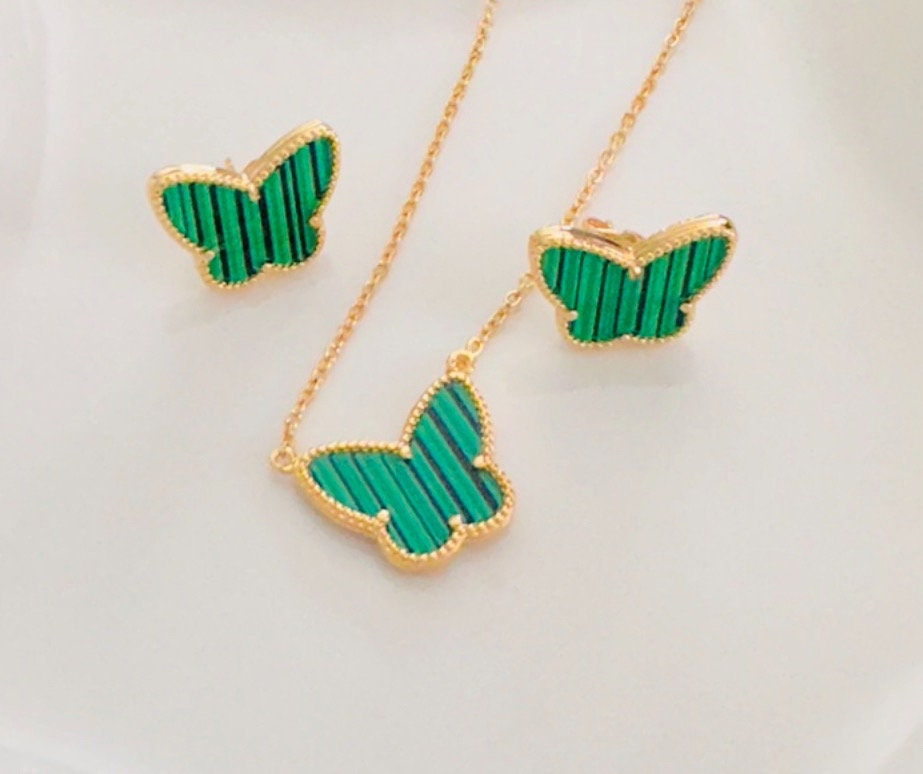 Green Butterfly Earring and Necklace Set