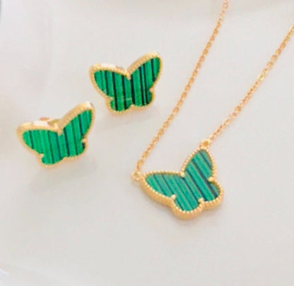 Green Butterfly Earring and Necklace Set