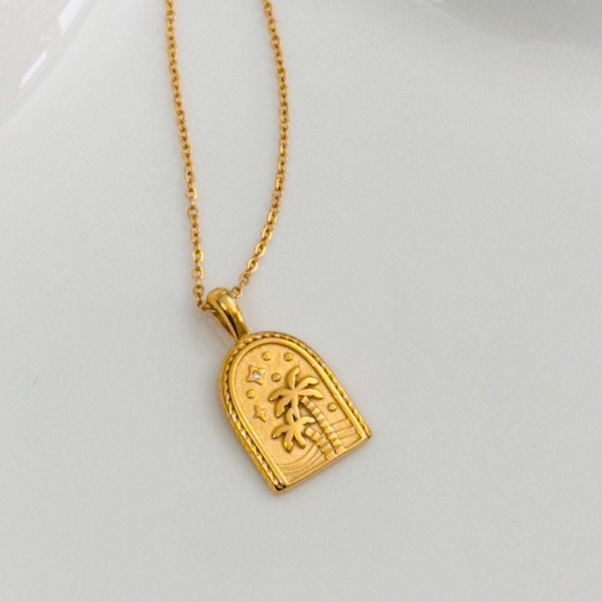 18k Gold Plated Palm Tree Pendant Necklace