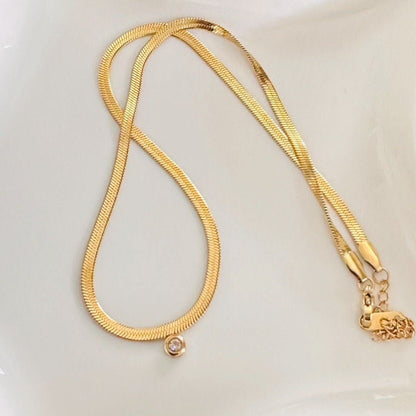 18K Thick Gold Herringbone Snake Necklace