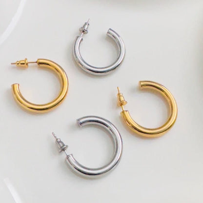 18K Plain Gold Stainless Steel Gold Silver Hoop Earring