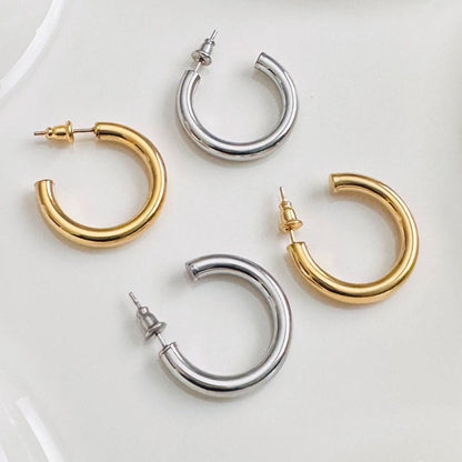 18K Plain Gold Stainless Steel Gold Silver Hoop Earring