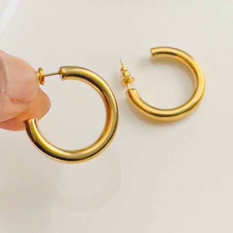 18K Plain Gold Stainless Steel Gold Silver Hoop Earring