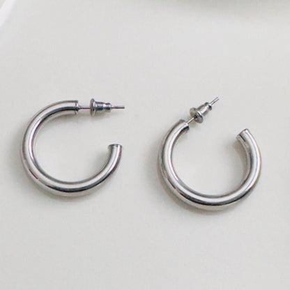 18K Plain Gold Stainless Steel Gold Silver Hoop Earring