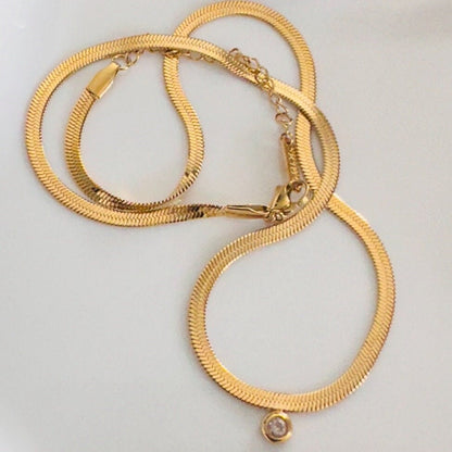 18K Thick Gold Herringbone Snake Necklace