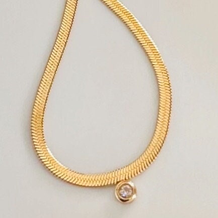 18K Thick Gold Herringbone Snake Necklace
