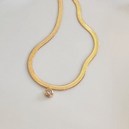 18K Thick Gold Herringbone Snake Necklace