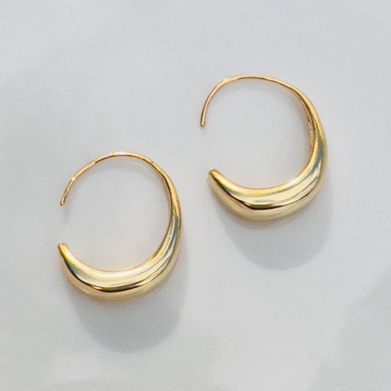 18K Gold Plated Huggies Crescent C Hoop Earring