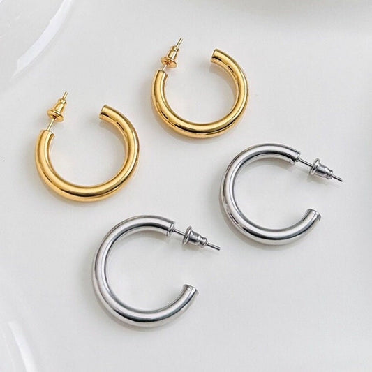 18K Plain Gold Stainless Steel Gold Silver Hoop Earring