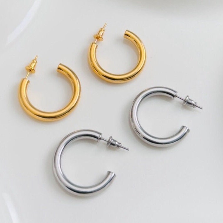 18K Plain Gold Stainless Steel Gold Silver Hoop Earring