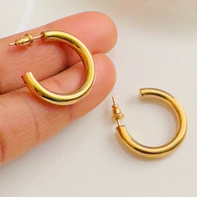 18K Plain Gold Stainless Steel Gold Silver Hoop Earring