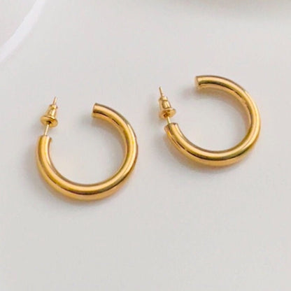 18K Plain Gold Stainless Steel Gold Silver Hoop Earring