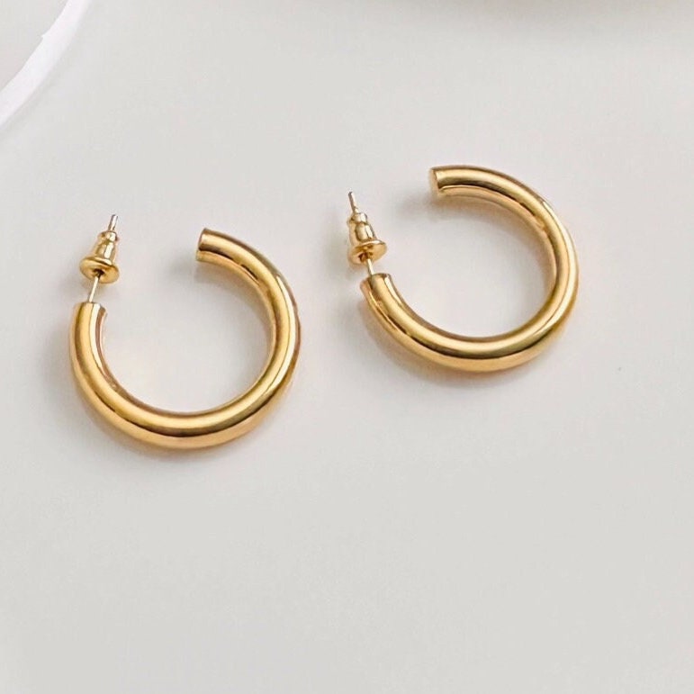 18K Plain Gold Stainless Steel Gold Silver Hoop Earring