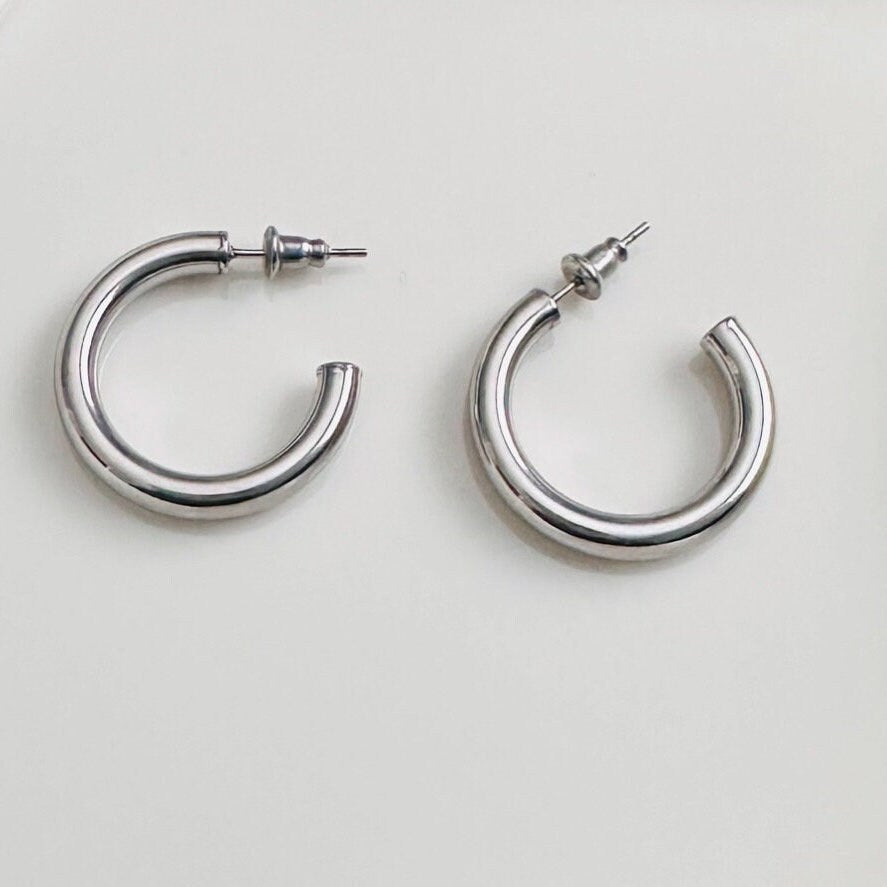 18K Plain Gold Stainless Steel Gold Silver Hoop Earring