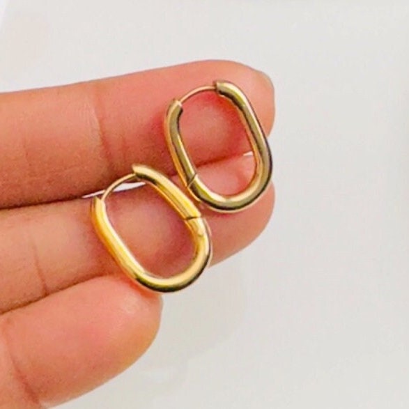 18k Gold Plated Oval Hoop Stainless Steel Earrings