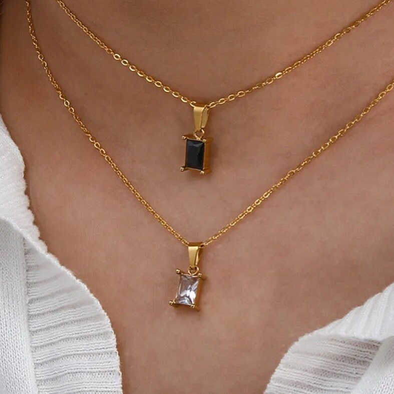 18K Gold Plated Simple Square Zircon Pendant Necklace For Women