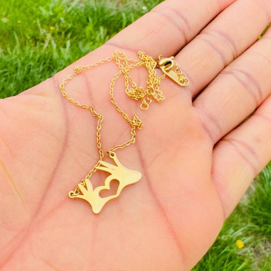 Cute Hand and Heart Gesture Pendant Necklace