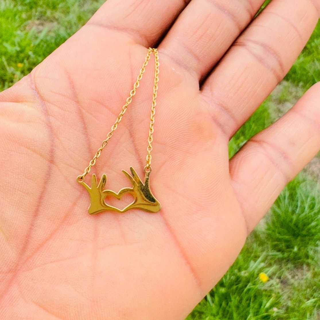 Cute Hand and Heart Gesture Pendant Necklace