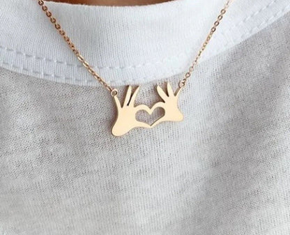 Cute Hand and Heart Gesture Pendant Necklace