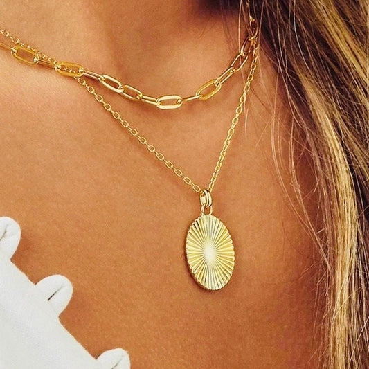 18K Gold Plated Sunburst Stainless Steel Necklace