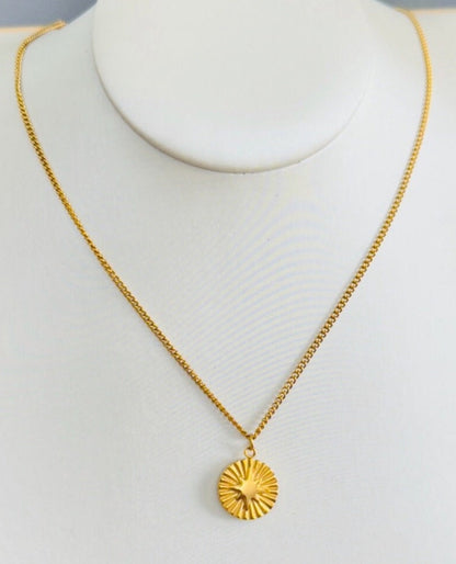 Round 18K Gold Sunshine Pendant Necklace