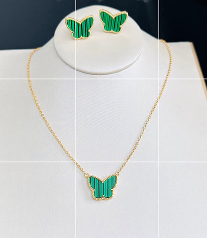 Green Butterfly Earring and Necklace Set