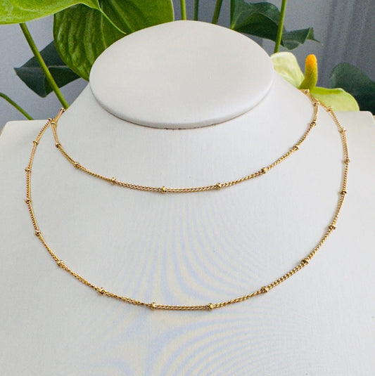 Double Layer 18K Gold Dainty Bead Chain Necklace
