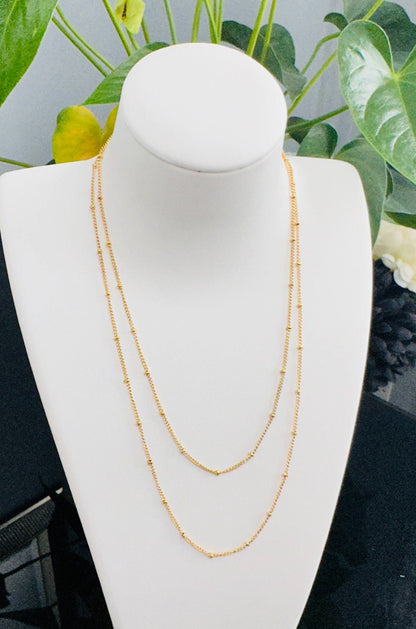 Double Layer 18K Gold Dainty Bead Chain Necklace