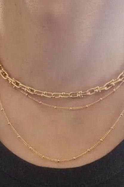 Double Layer 18K Gold Dainty Bead Chain Necklace